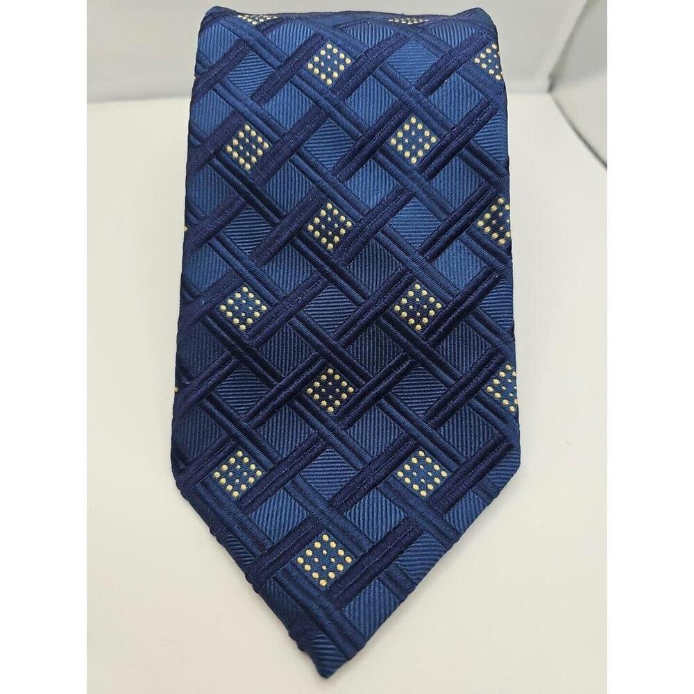 Ermenegildo Zenga Men’s Tie Geometric Navy Gold Textured 56"x3.5"